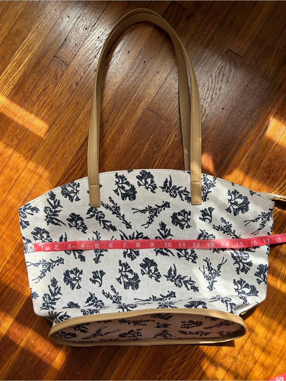 Vera Bradley Canvas Navy and Light Cream Tote Bag with Tan Handles - Picture 9 of 9